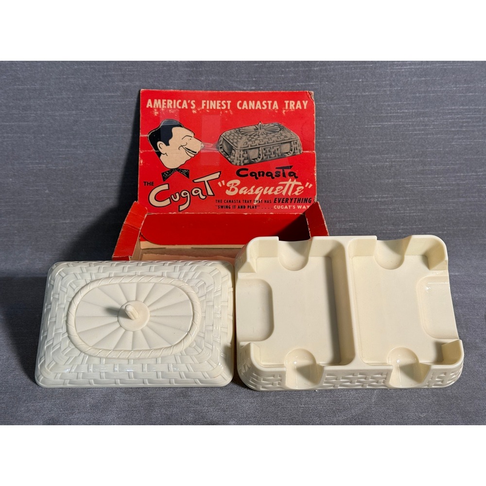 Vintage Cugat Basquette Canasta Tray Kuhlman Plastics Swivel Card Holder Box